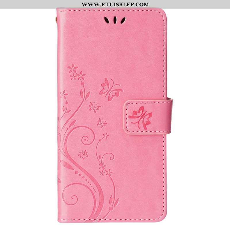 Etui Folio do iPhone 15 Kwiaty Ze Smyczą